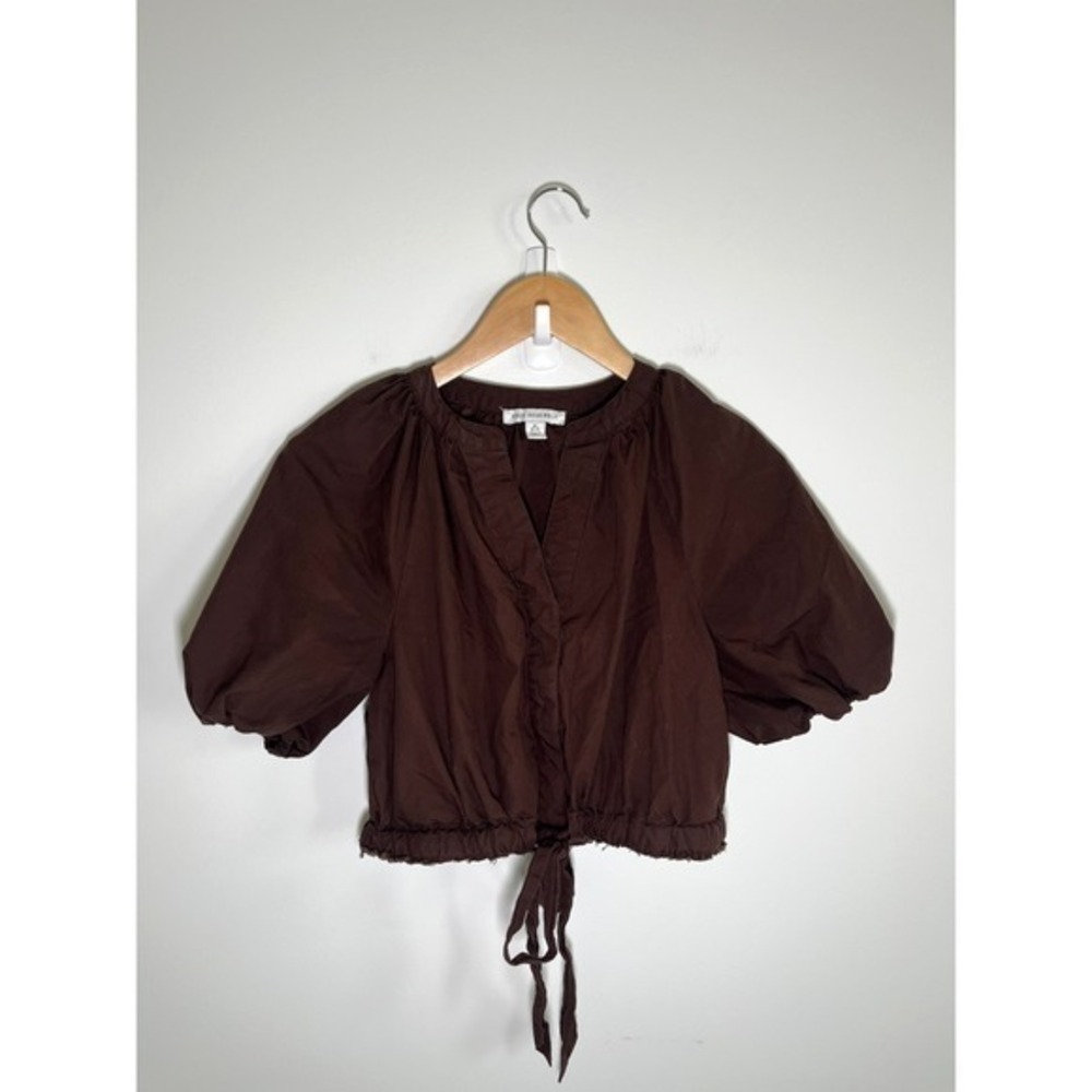 Free Assembly Cottagecore Peasant Puff Sleeve Babydoll Womens Top Brown XS